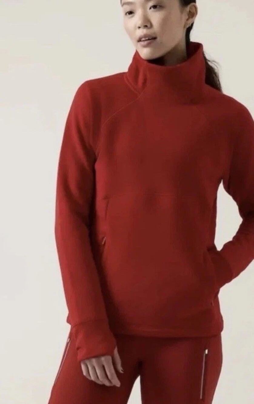 Athleta Altitude Polartec Funnel Neck Red Activwear Sweatshirt Size XXS